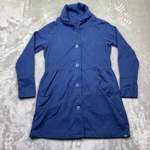 prAna Mariska Jacket Shawl Collar Jacket Coat Blue Organic Cotton Sz M Grunge